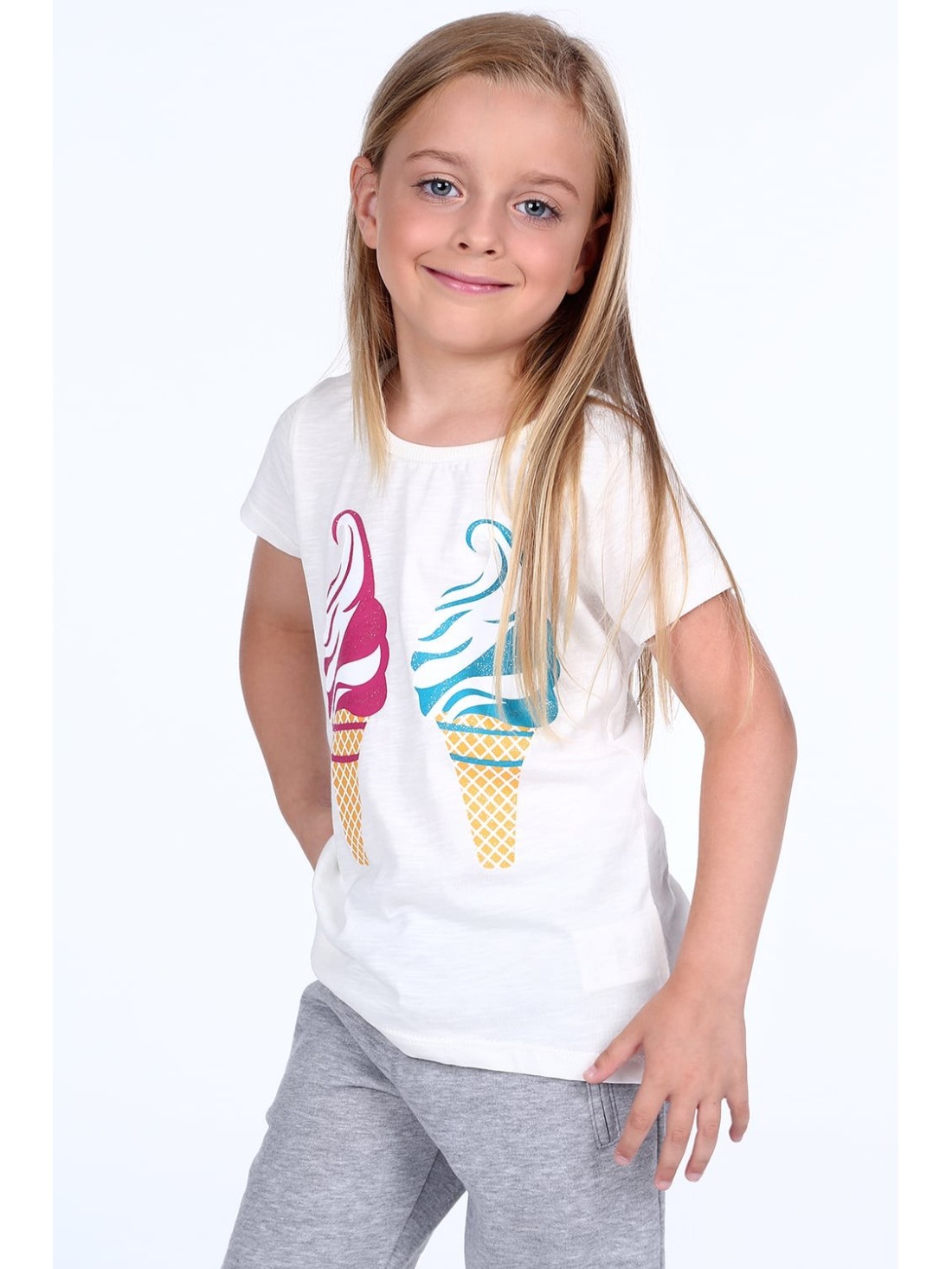 T-shirt with an application, cream, NDZ8171 - Online store - Boutique